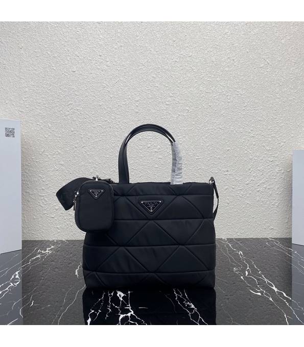 Prada System Black Nylon With Original Leather Patchwork Tote Bag