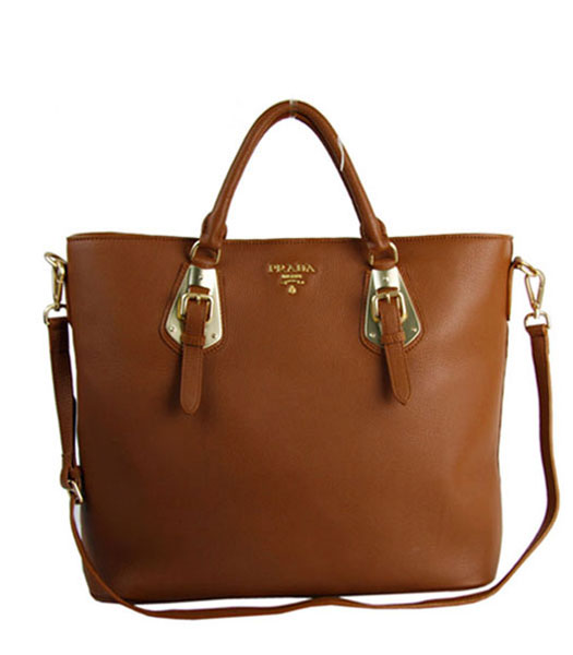 Prada Tessuto Imported Coffee Soft Calfskin Leather Bag