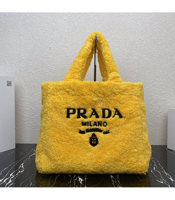 Prada Yellow Original Shearling Leather Tote Bag