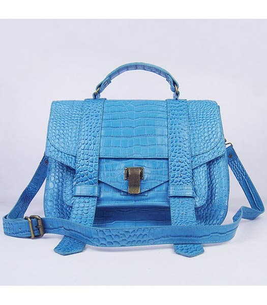 Proenza Schouler Suede PS1 Satchel Bag in Light Blue Croc Veins