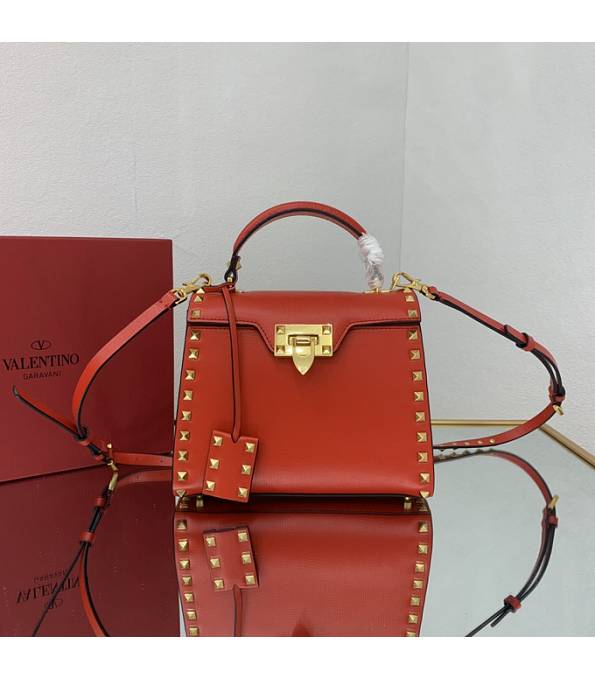 Valentino Red Original Grainy Calfskin Garavani Rockstud Small Alcove Handbag