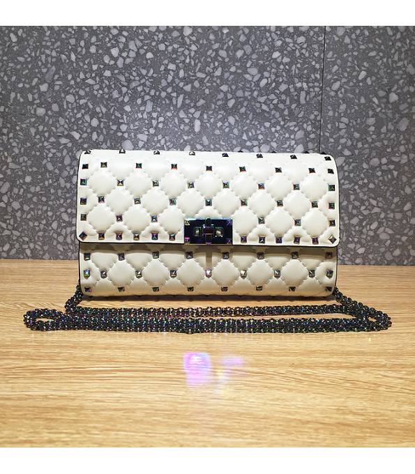 Valentino Rockstud Spike Colors Chain Rivet White Imported Calfskin Leather Crossbody Bag