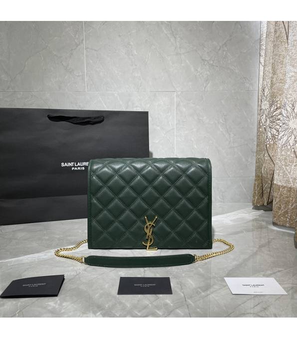 YSL Becky Green Original Quilted Lambskin Small Double Chain Bag
