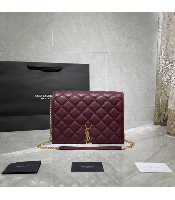YSL Becky Jujube Red Original Quilted Lambskin Small Double Chain Bag