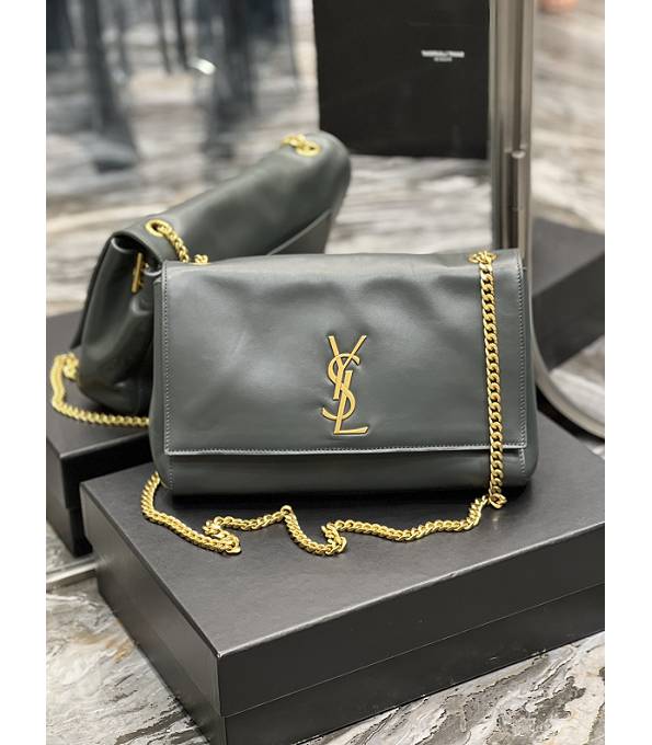 YSL Kate Grey Green Original Plain/Scrub Reversible Leather Golden Chain Shoulder Bag