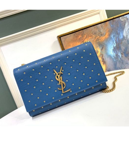 YSL Kate Star Blue Original Real Leather Golden Metal Wallet On Chain