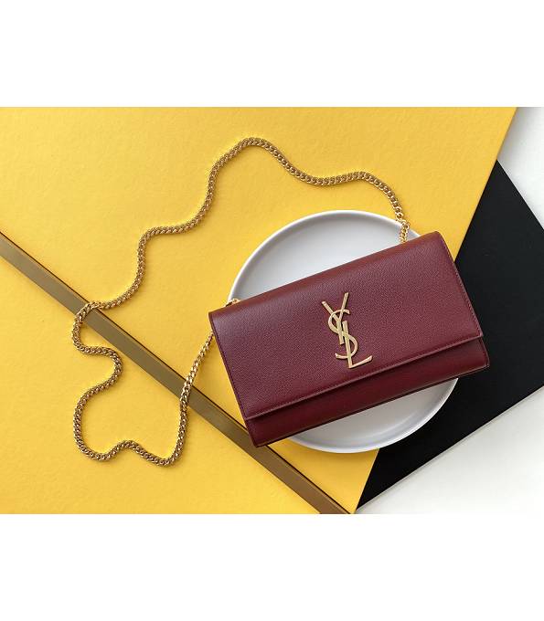 YSL Kate Wine Red Original Caviar Veins Leather Golden Chain 24cm Flap Bag