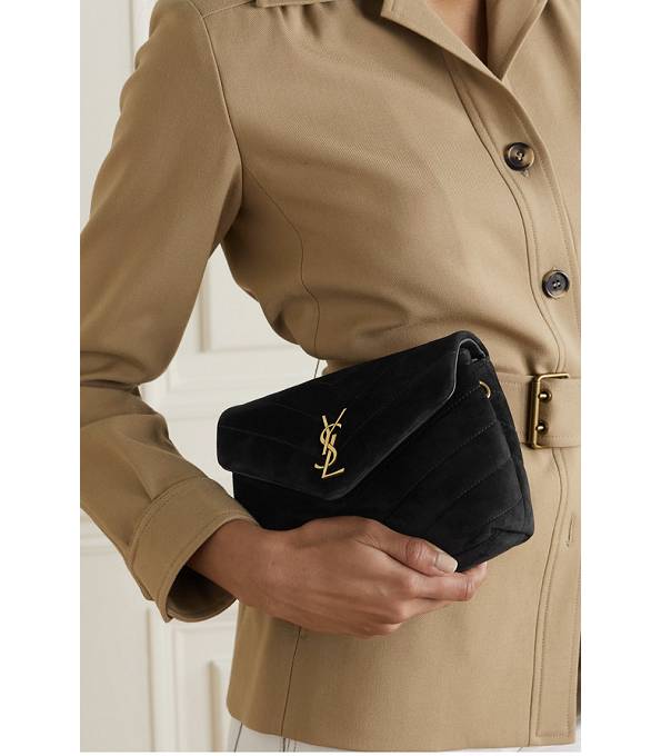YSL Loulou Black Original Matelasse Scrub Calfskin Leather Golden Metal Mini Shoulder Bag