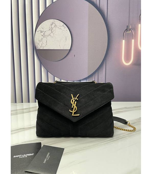 YSL Loulou Black Original Scrub Calfskin Leather Golden Metal 25cm Shoulder Bag