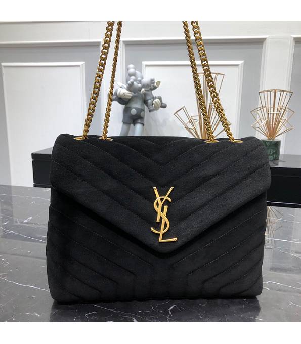YSL LouLou Black Original Scrub Calfskin Leather Golden Metal Medium Messenger Bag