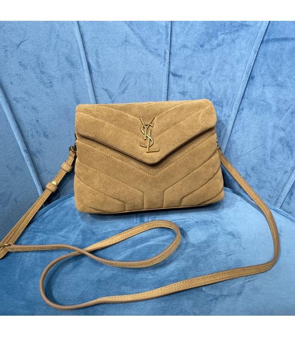 YSL Loulou Brown Original Matelasse Scrub Calfskin Leather Golden Metal Mini Shoulder Bag