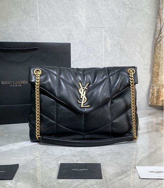 YSL Loulou Puffer Black Original Smooth Lambskin Golden Metal Large Shoulder Bag