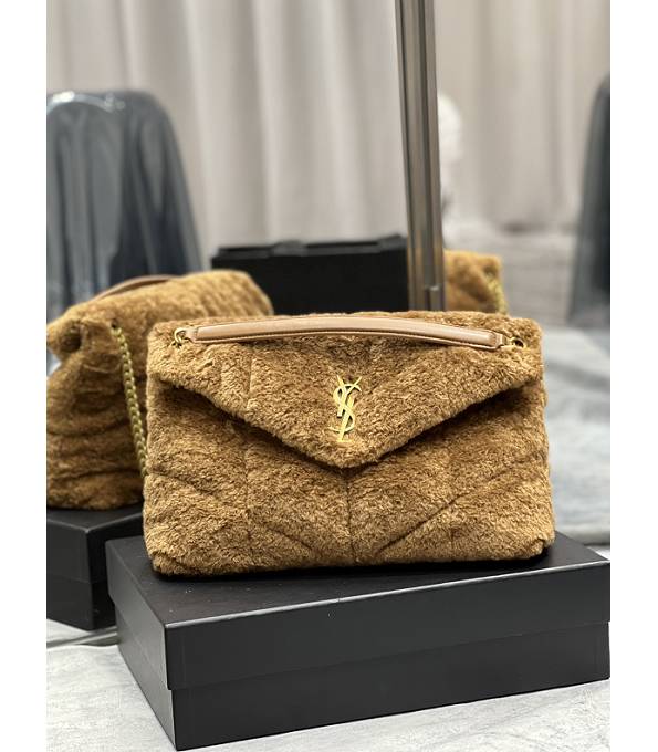 YSL Loulou Puffer Caramel Wool With Original Leather Golden Chain 35cm Shoulder Bag