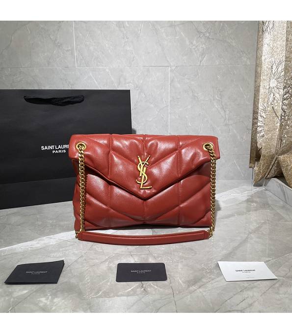 YSL Loulou Puffer Red Original Lambskin Leather Golden Chain 35cm Shoulder Bag