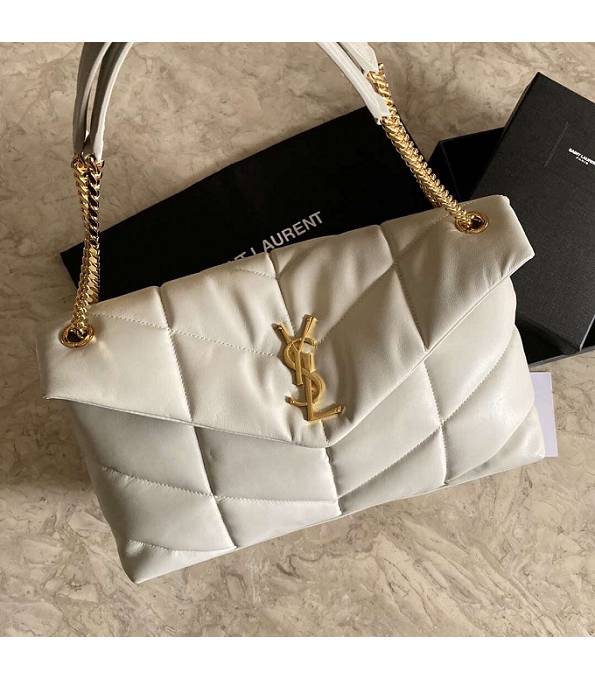 YSL Loulou Puffer White Original Lambskin Leather Golden Chain 35cm Shoulder Bag