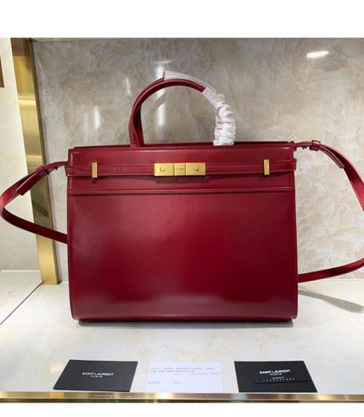YSL Manhattan Red Original Smooth Real Leather Small Shopping Bag