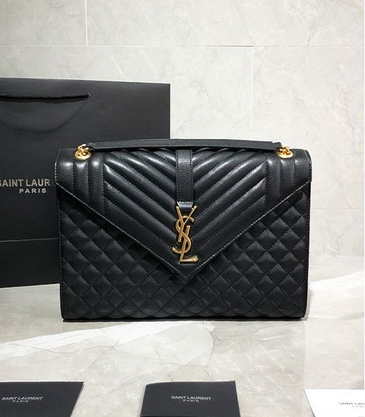 YSL Matelasse Black Original Caviar Leather Golden Metal Large Envelope Bag