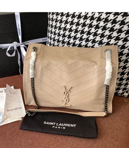 YSL Niki Monogram Nude Original Wrinkly Leather Medium Shopping Bag