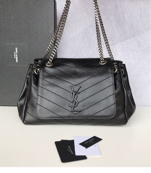 YSL Nolita Black Original Shiny Real Leather Medium Shoulder Bag