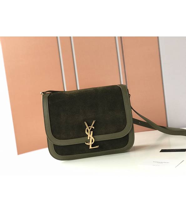 YSL Solferino Army Green Original Scrub Leather 22cm Shoulder Bag