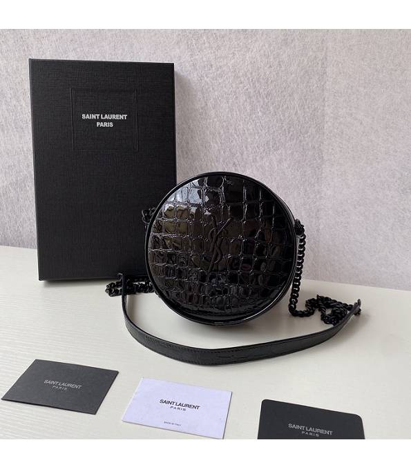 YSL Vinyle Black Original Croc Veins Patent Leather Black Metal Round Camera Bag