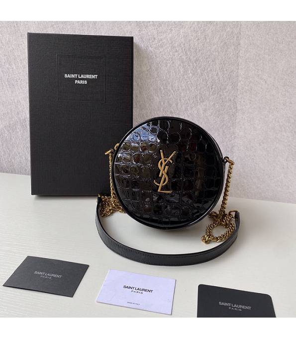 YSL Vinyle Black Original Croc Veins Patent Leather Golden Metal Round Camera Bag