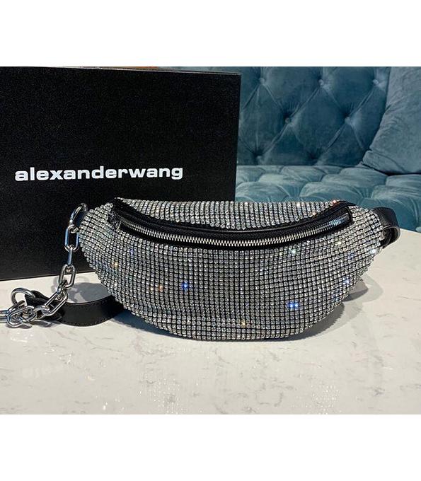 Alexander Wang Attica Fanny Pack White Rhinestone Original Lambskin Leather 28cm Belt Bag