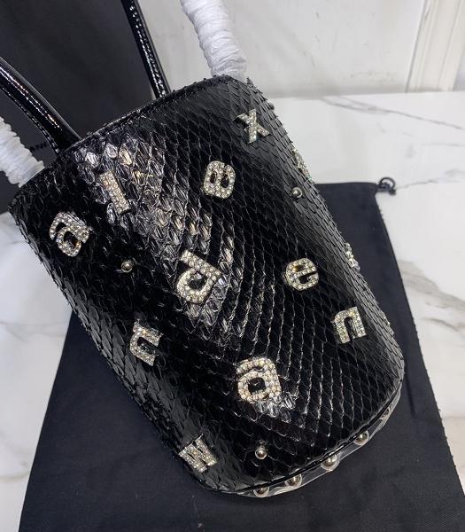Alexander Wang Diamond Letter Black Snake Veins Leather Bucket Bag-2