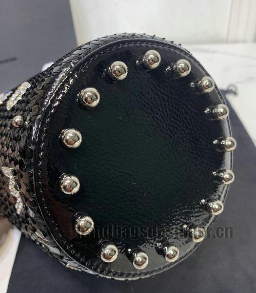 Alexander Wang Diamond Letter Black Snake Veins Leather Bucket Bag-5