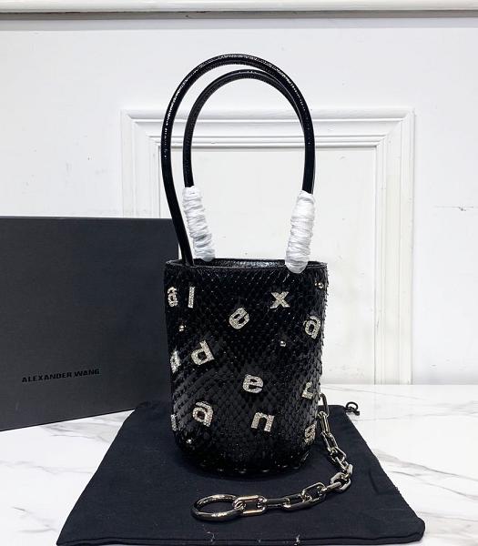 Alexander Wang Diamond Letter Black Snake Veins Leather Bucket Bag