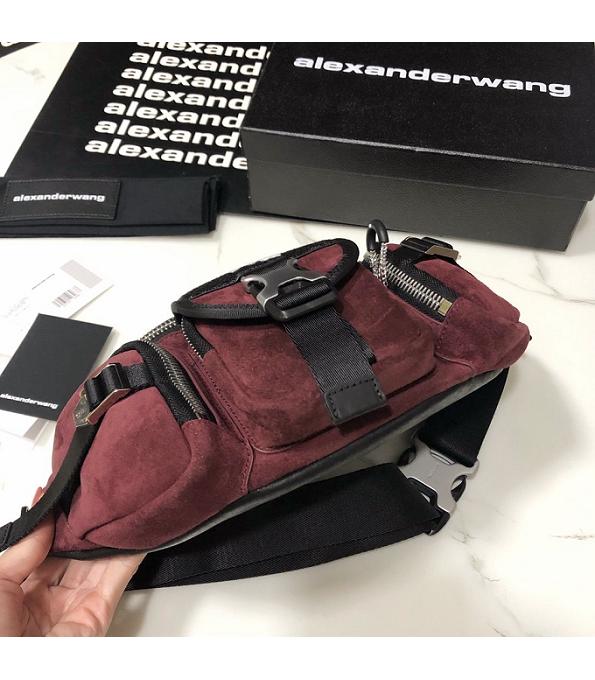 Alexander Wang Tactics Letter Wine Red Original Scrub Calfskin Leather Medium Belt Bag-6
