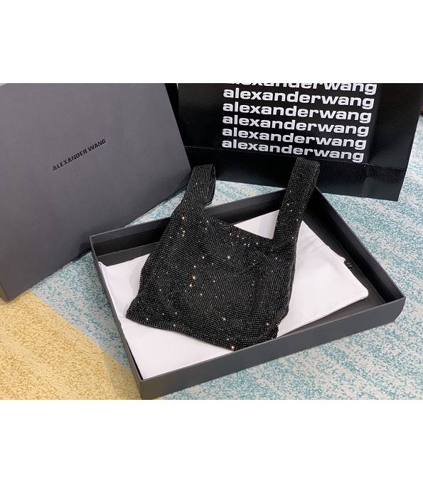 Alexander Wang Wangloc Logo Black Original Lambskin Leather Diamond Mini Shopping Tote Bag-3