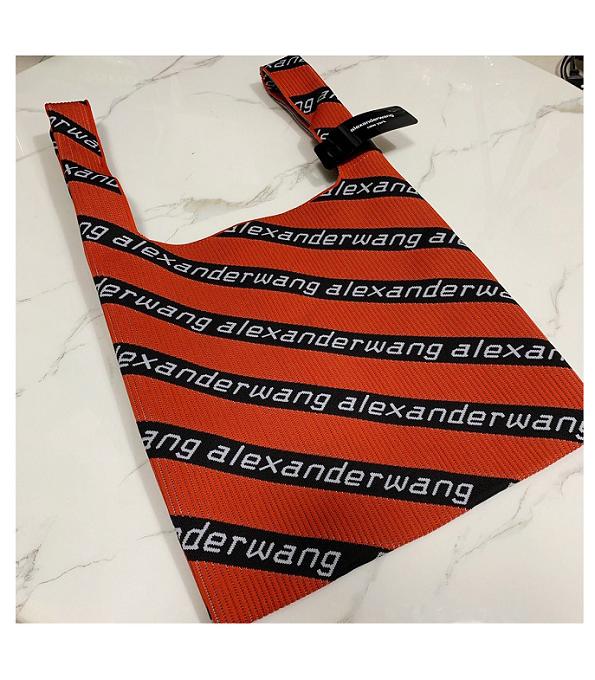Alexander Wang Wangloc Logo Stripe Orange Red/Black Original Fabric 38cm Shopper Tote Bag