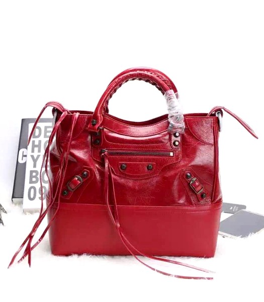 Balenciaga 29cm Oil Wax Leather Motorcycle Bag in Red