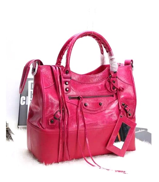 Balenciaga 29cm Oil Wax Leather Motorcycle Bag in Rose Red