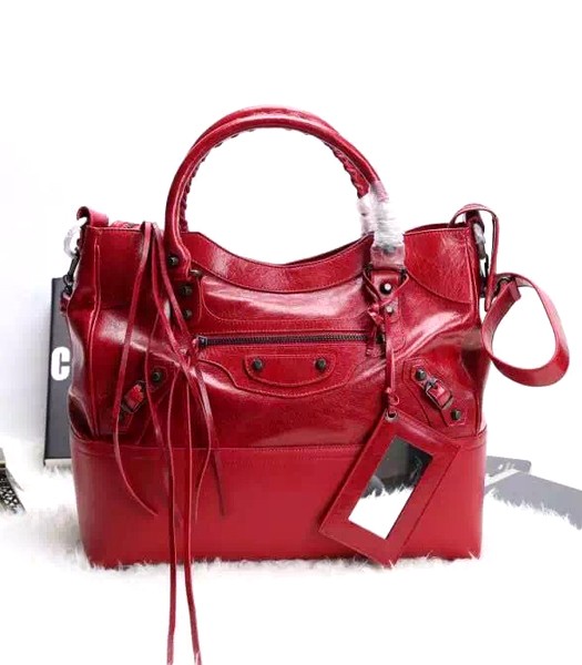 Balenciaga 35cm Oil Wax Leather Motorcycle Bag in Red