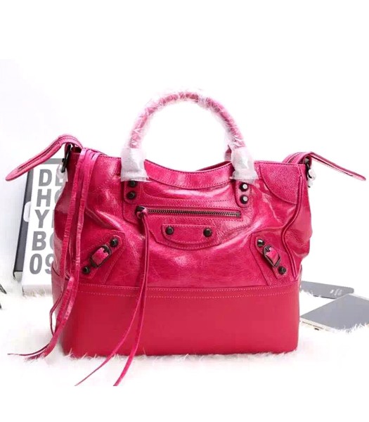 Balenciaga 35cm Oil Wax Leather Motorcycle Bag in Rose Red