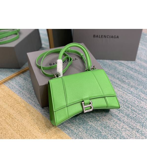 Balenciaga Apple Green Original Litchi Veins Calfskin Silver Metal 23cm Hourglass Bag