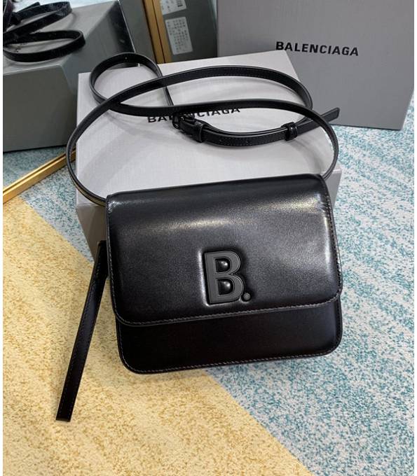 Balenciaga B Black Original Plain Veins Leather Black Metal Crossbody Bag