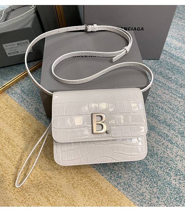 Balenciaga B Offwhite Original Croc Veins Leather Silver Metal Crossbody Bag