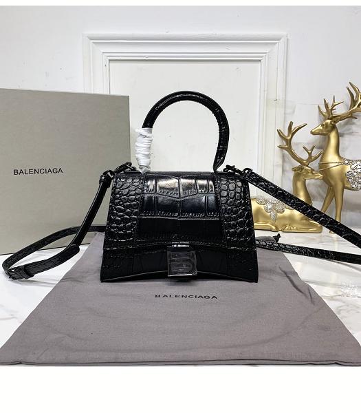 Balenciaga Black Croc Veins Real Leather 19cm Hourglass Bag
