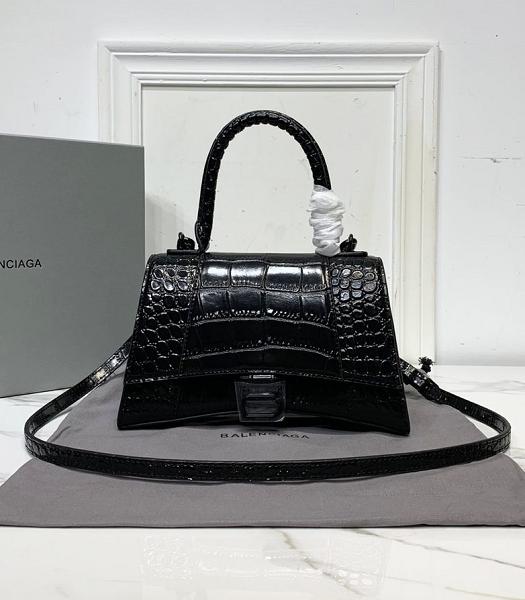 Balenciaga Black Croc Veins Real Leather 23cm Hourglass Bag