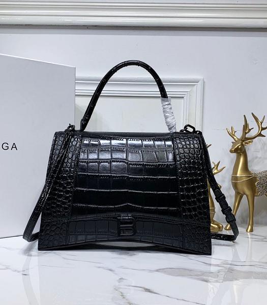 Balenciaga Black Croc Veins Real Leather 32cm Hourglass Bag