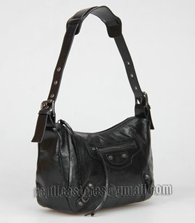 Balenciaga Black Imported Leather Small Tote Shoulder Bag With Small Nail-1
