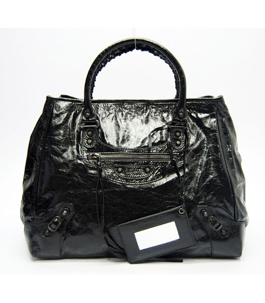 Balenciaga Black Leather Handbag-Black Small Nail