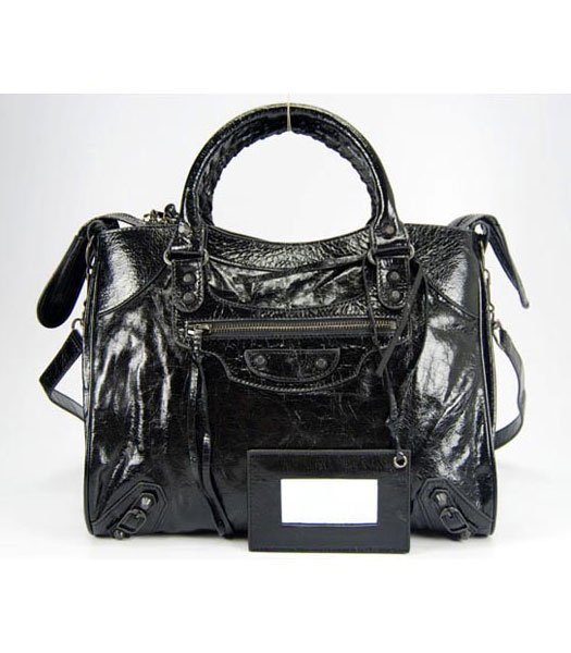 Balenciaga Black Leather Handbag-Black Spike