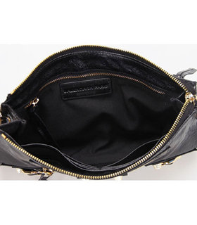 Balenciaga Black Leather Small Shoulder Evening Bag With Small Golden Nails-9