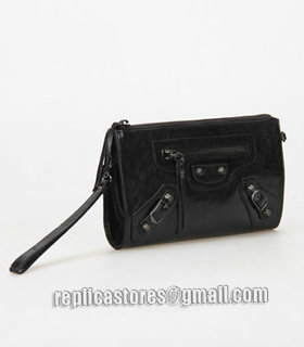 Balenciaga Black Leather Small Shoulder Evening Bag With Small Nails-5
