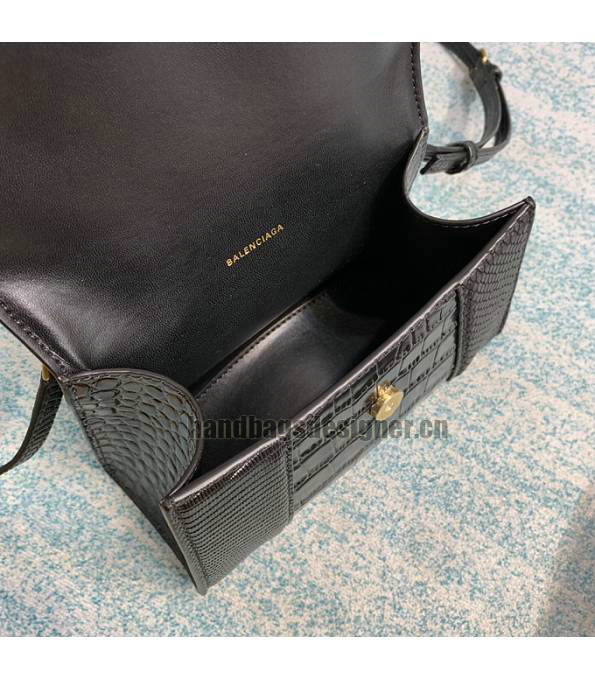 Balenciaga Black Original Croc/Snake/Lizard Veins Calfskin Golden Metal 19cm Hourglass Bag-6