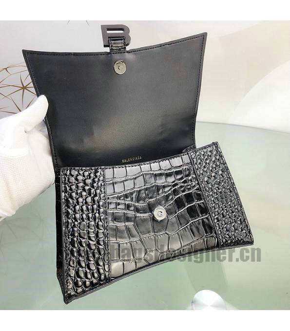 Balenciaga Black Original Croc Veins Calfakin Leather 23cm Hourglass Bag-7